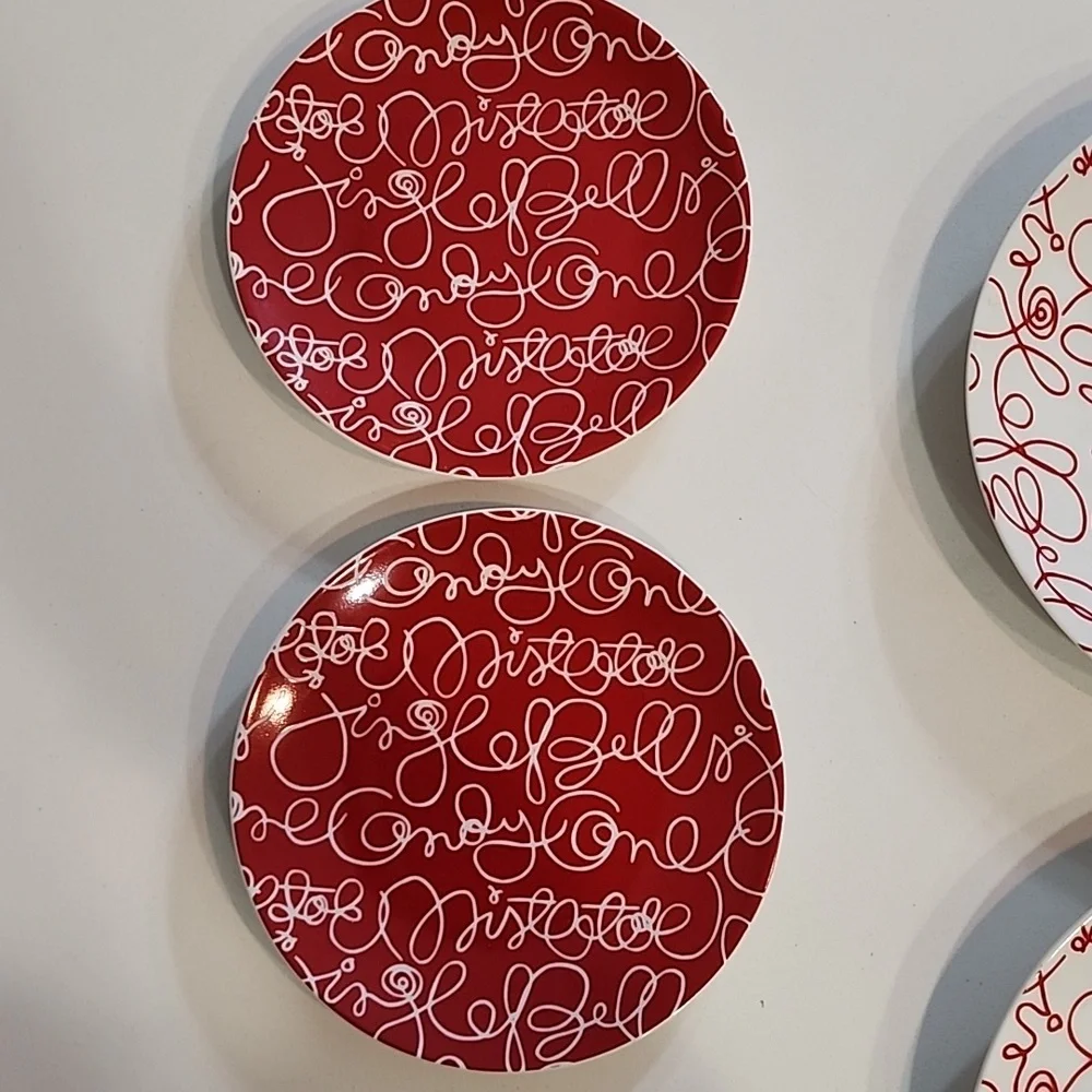 4 Crate&Barrrel Script Design Holiday Appetizer Or Dessert Plates
